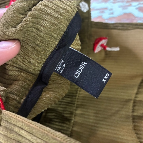 Women’s Cider Olive Corduroy Overalls with Red mushroom Embroidery - Picture 3 of 5